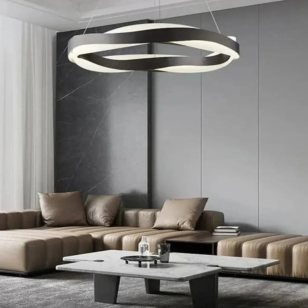 KLOUD collection – Twisted LED Ribbon Pendant Light, gold finish, sculptural ring, LUMA LIGHTS Image