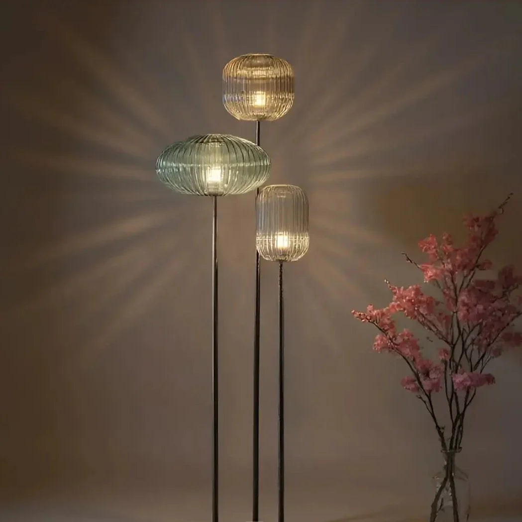 HALO collection – Vintage Glass Floor Lamp, three glass globes on black metal stem, LUMA LIGHTS Image