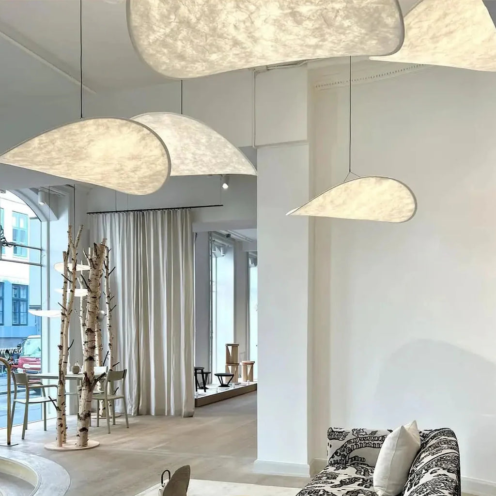 AKARI Pendant Light in bedroom – 120cm large format, 5m adjustable cable, Bohemian style
