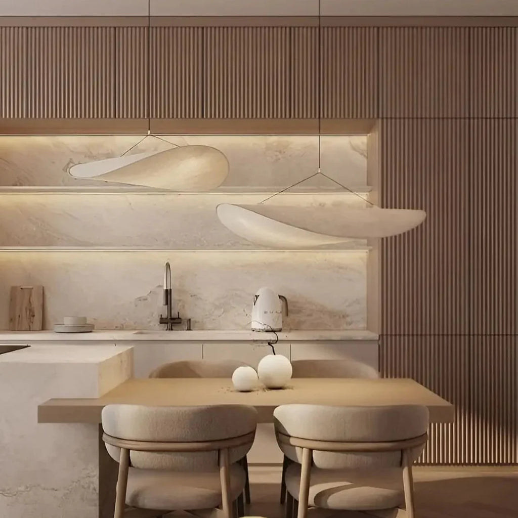 AKARI Pendant Light hallway – entrance installation, ivory fabric shade, retro chic atmosphere