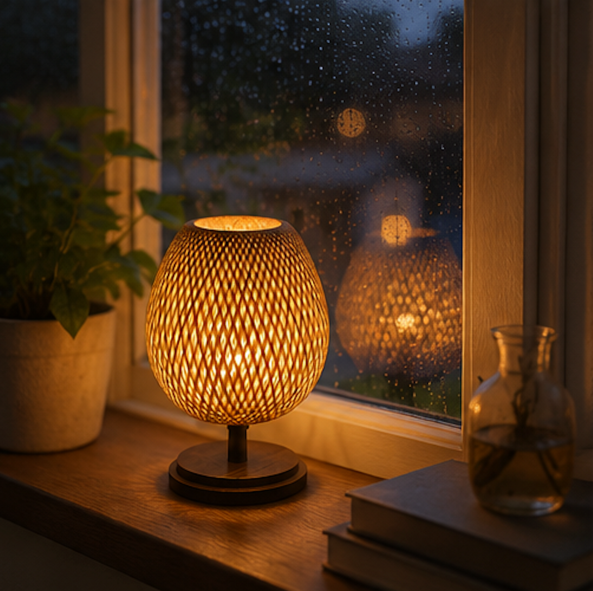 AKARI Rattan Lamp product dimensions – 23x36cm, bamboo and wood table lamp, size reference