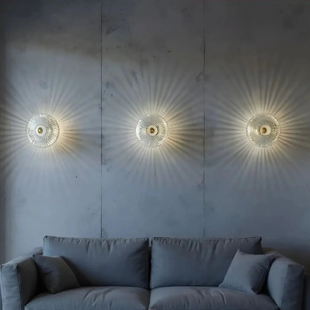 HALO Round Wall Light – staircase wall installation, sculptural glass lighting, depth 20cm