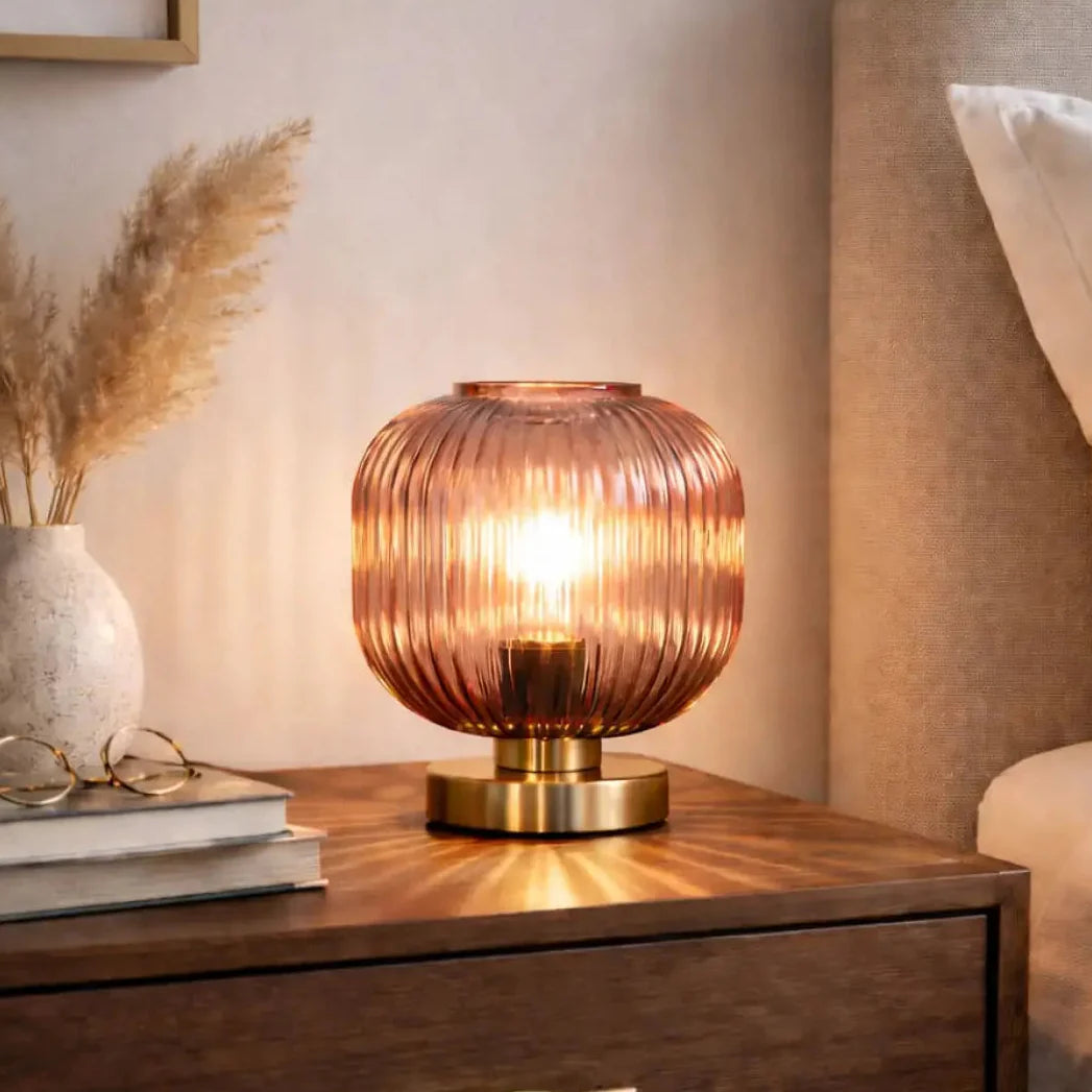 HALO Table Lamp smoked grey glass – soft ambient light, E27 bulb, retro chic desk lamp