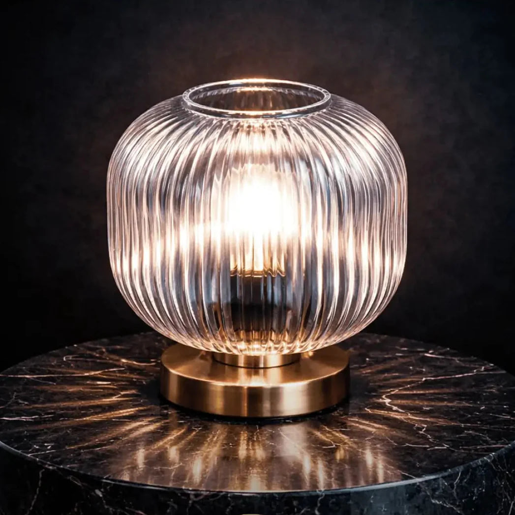 HALO Vintage Glass Table Lamp – hand-blown glass globe, brushed brass base Ø15cm, bedside lamp