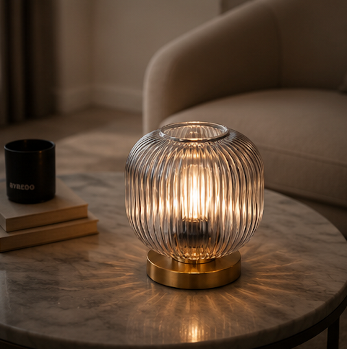HALO Table Lamp gold edition – gold hand-blown glass, inline switch cable, luxury table lamp