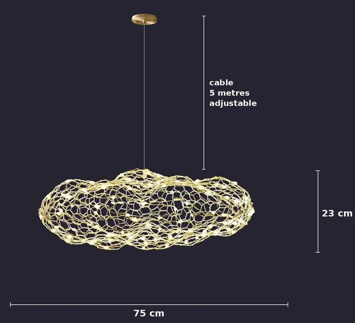 KLOUD Cloud Pendant Light 75cm – dimensions 75x38x24cm, 3.1W 120 lumens, size reference