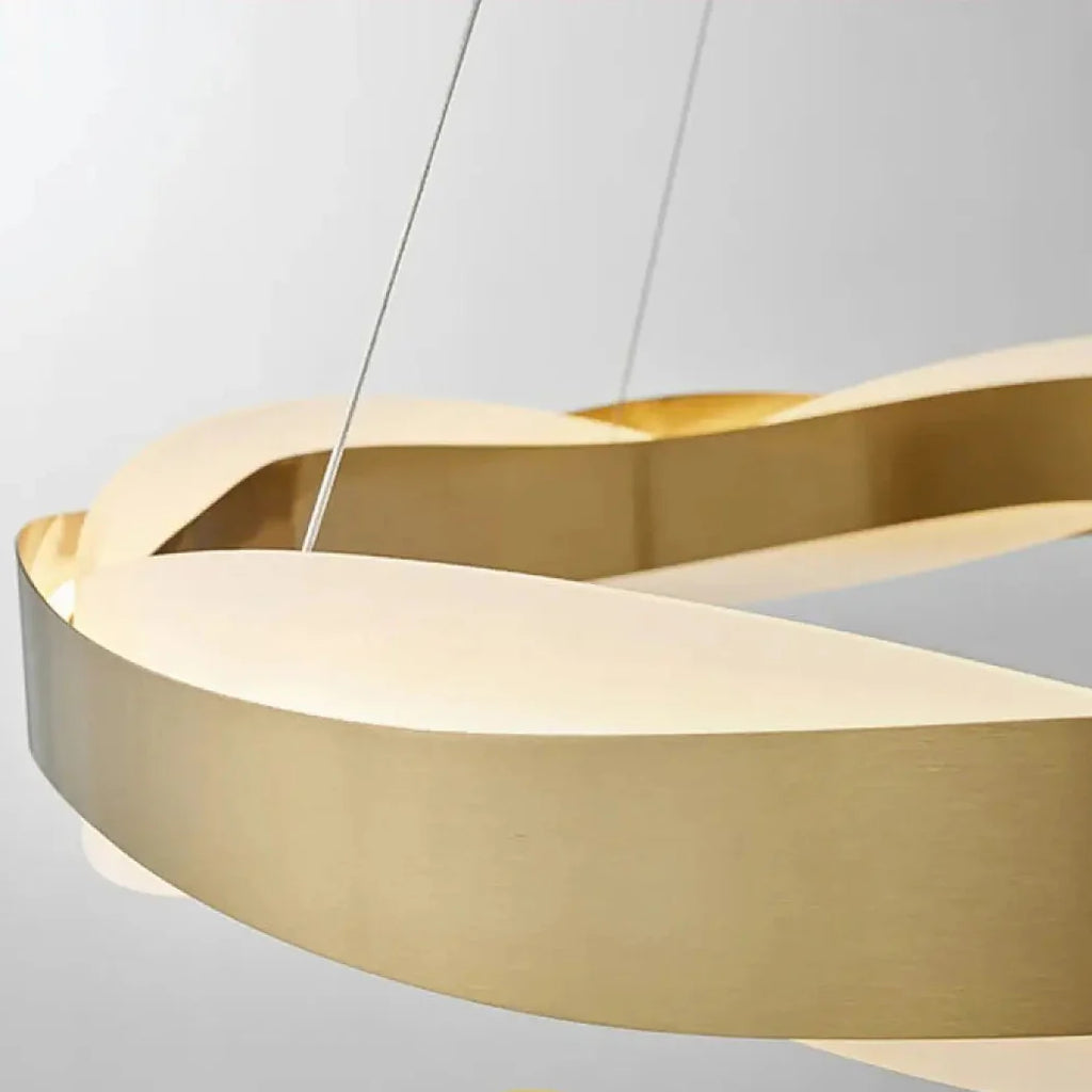 KLOUD Twisted Pendant Light close-up – aluminium and acrylic ring, soft continuous LED glow