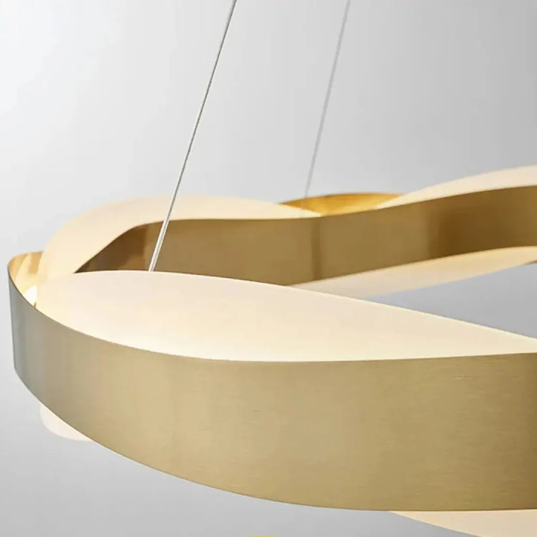 KLOUD Twisted Pendant Light close-up – aluminium and acrylic ring, soft continuous LED glow