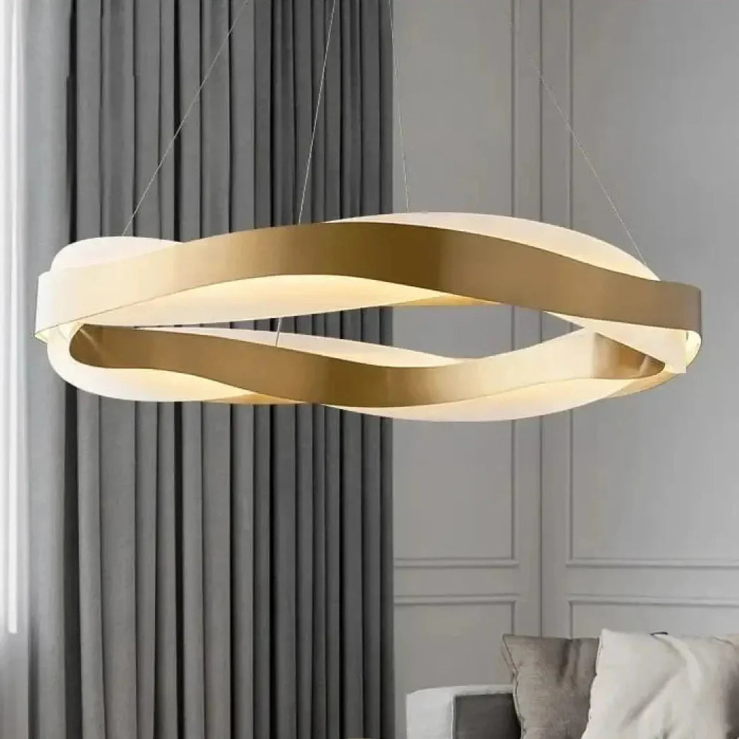 KLOUD Twisted Pendant Light in kitchen – above island, gold 80cm, integrated LED pendant