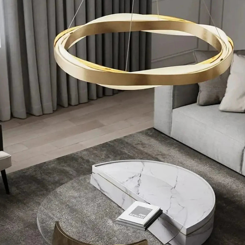 KLOUD Twisted Pendant Light – matte black finish, minimalist sculptural ring, modern interior