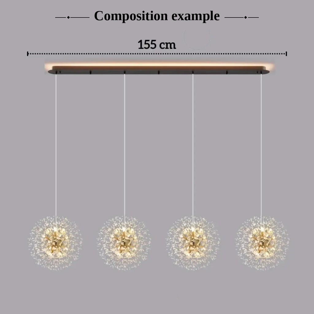 KLOUD Dandelion Pendant Light in bedroom – Retro Chic atmosphere, gold chandelier, LUMA