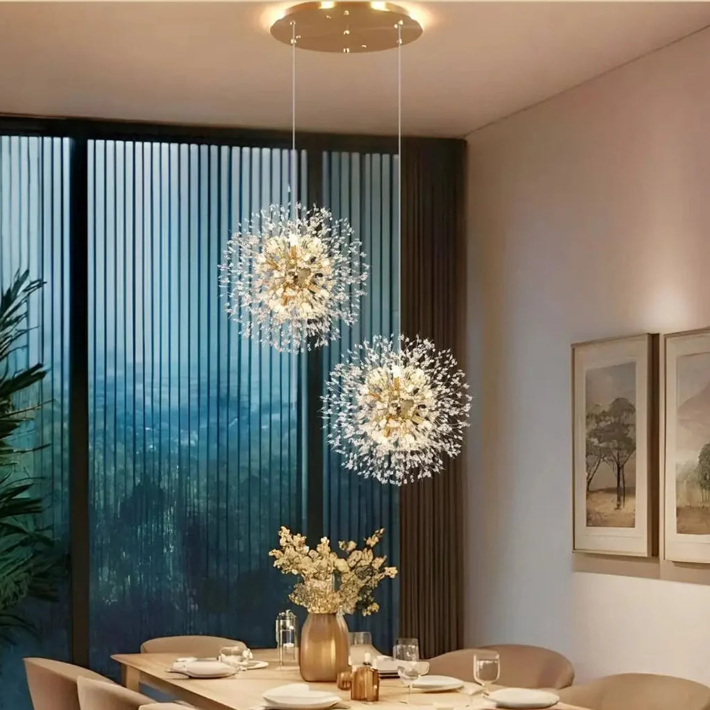 KLOUD Dandelion Pendant Light – gold interlaced metal wire, 40cm diameter, sculptural ceiling light
