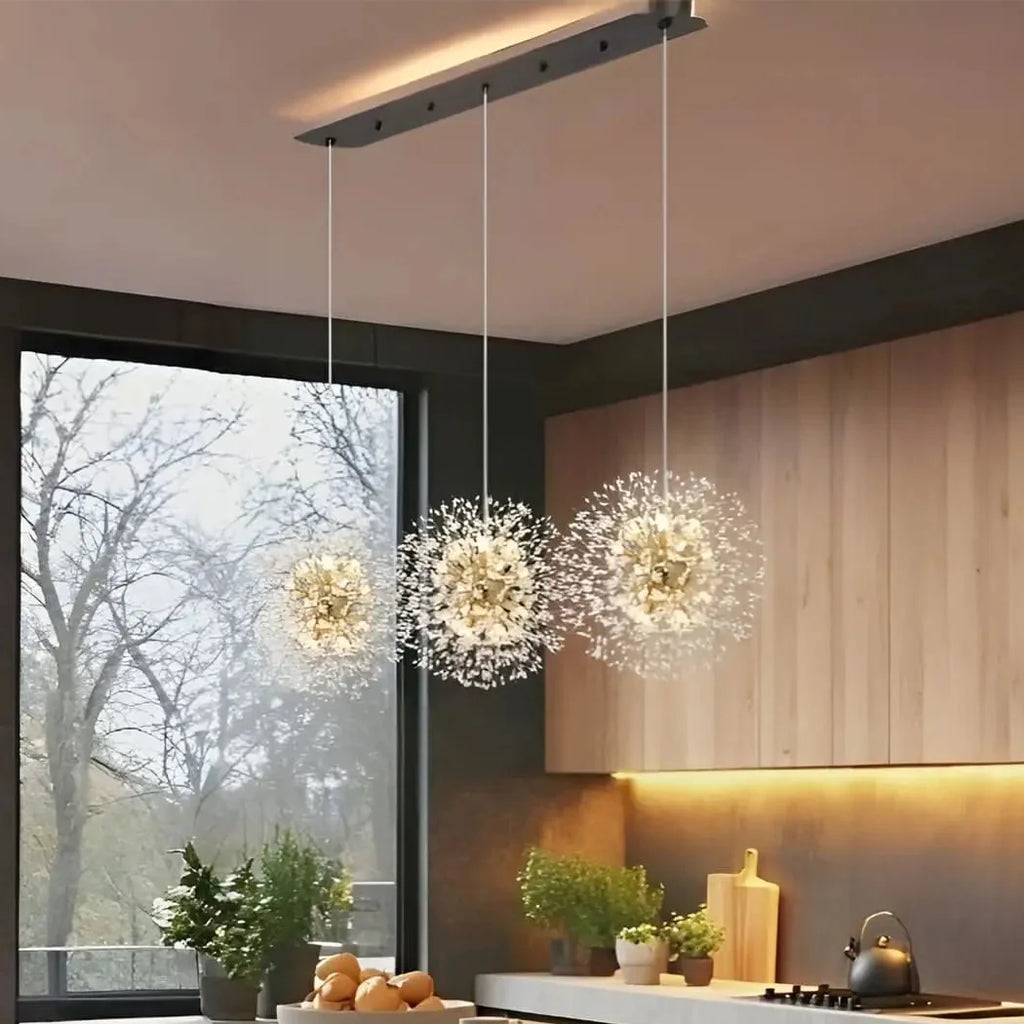 KLOUD Dandelion Pendant Light in living room – statement chandelier, 8xG9 bulbs, LUMA LIGHTS