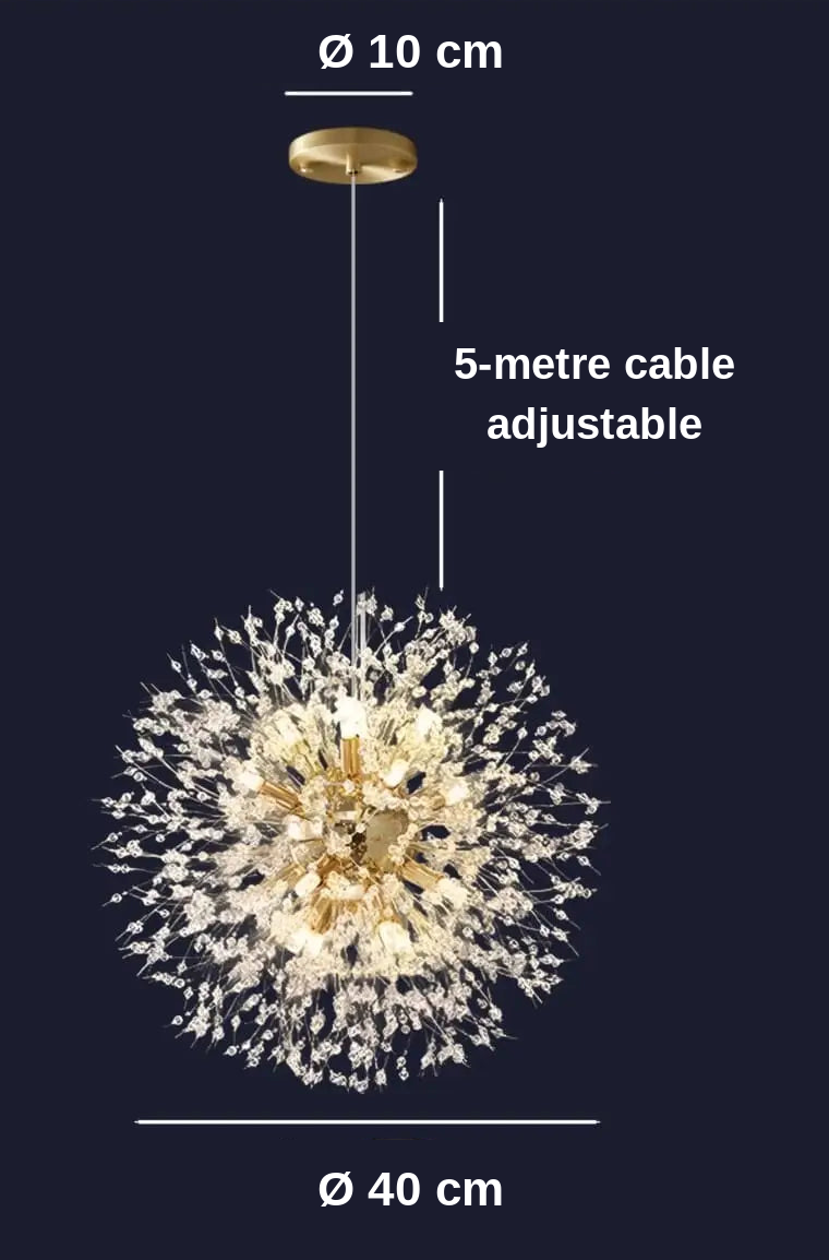 KLOUD Dandelion Pendant Light – off view, sculptural silhouette, gold metal wire, unlit beauty