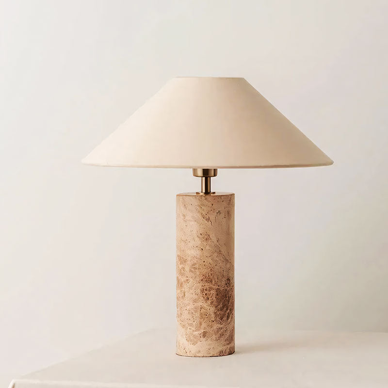 STONE Vintage Marble Bedside Lamp – natural marble base, woven fabric shade, 32x36cm table lamp