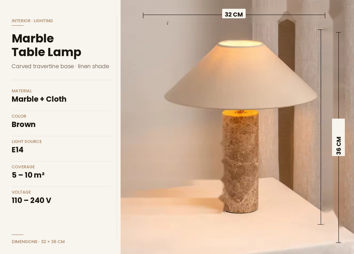 STONE Marble Bedside Lamp product overview – CE certified, mains-powered, marble and metal