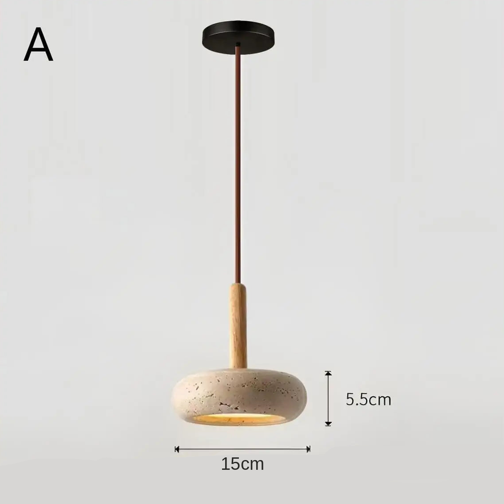 STONE Pendant Light Model A dimensions – tubular stone 15cm diameter, 15.5cm height, size guide