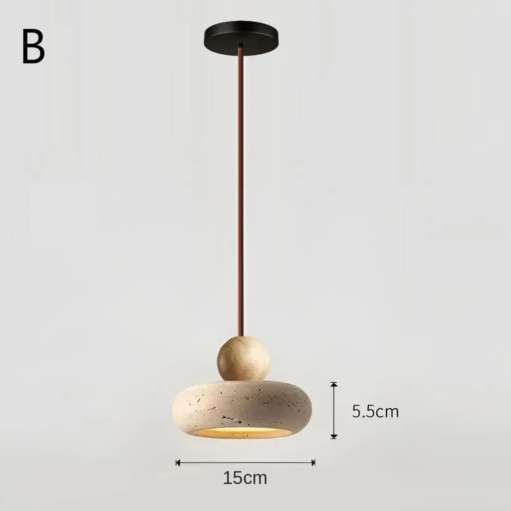STONE Pendant Light Model B dimensions – round stone 15cm diameter, 11cm height, size guide