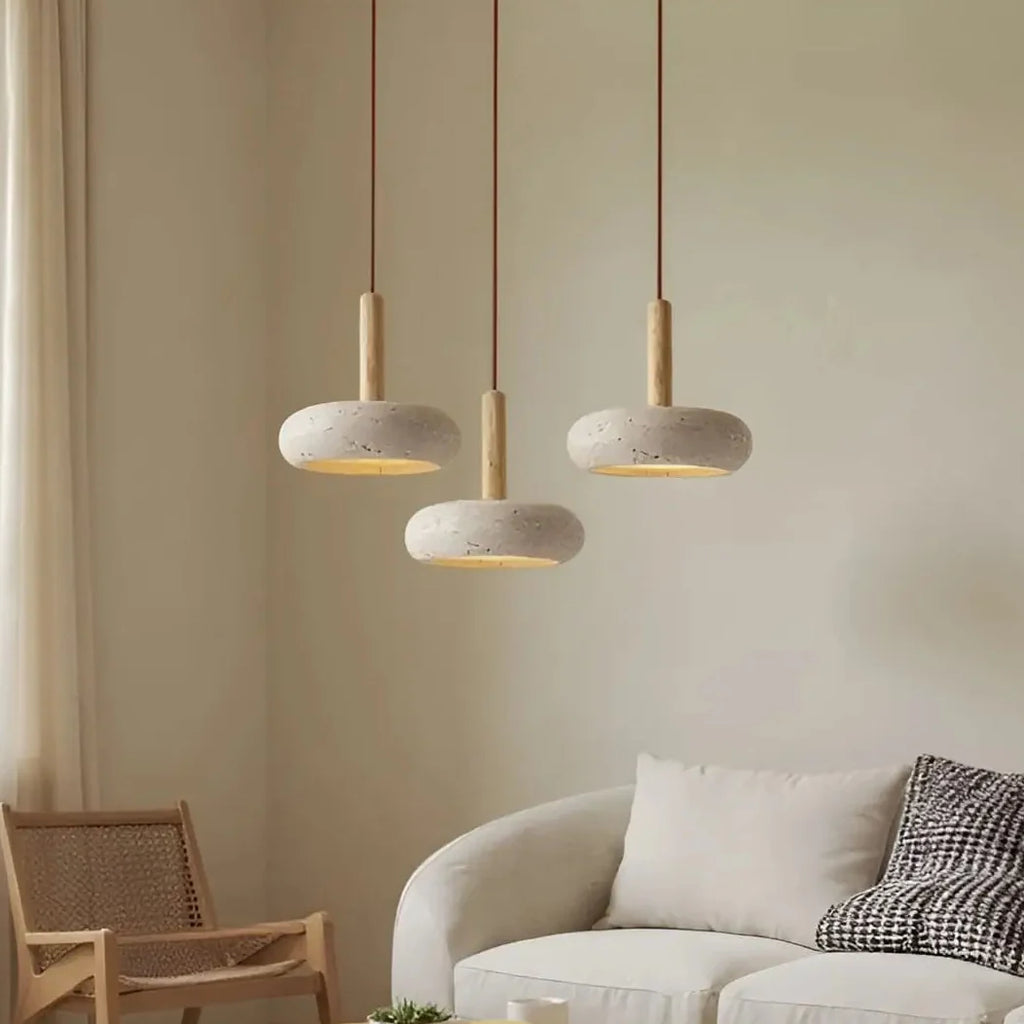 STONE Pendant Light close-up – hand-selected natural stone texture, G9 bulb, minimalist design