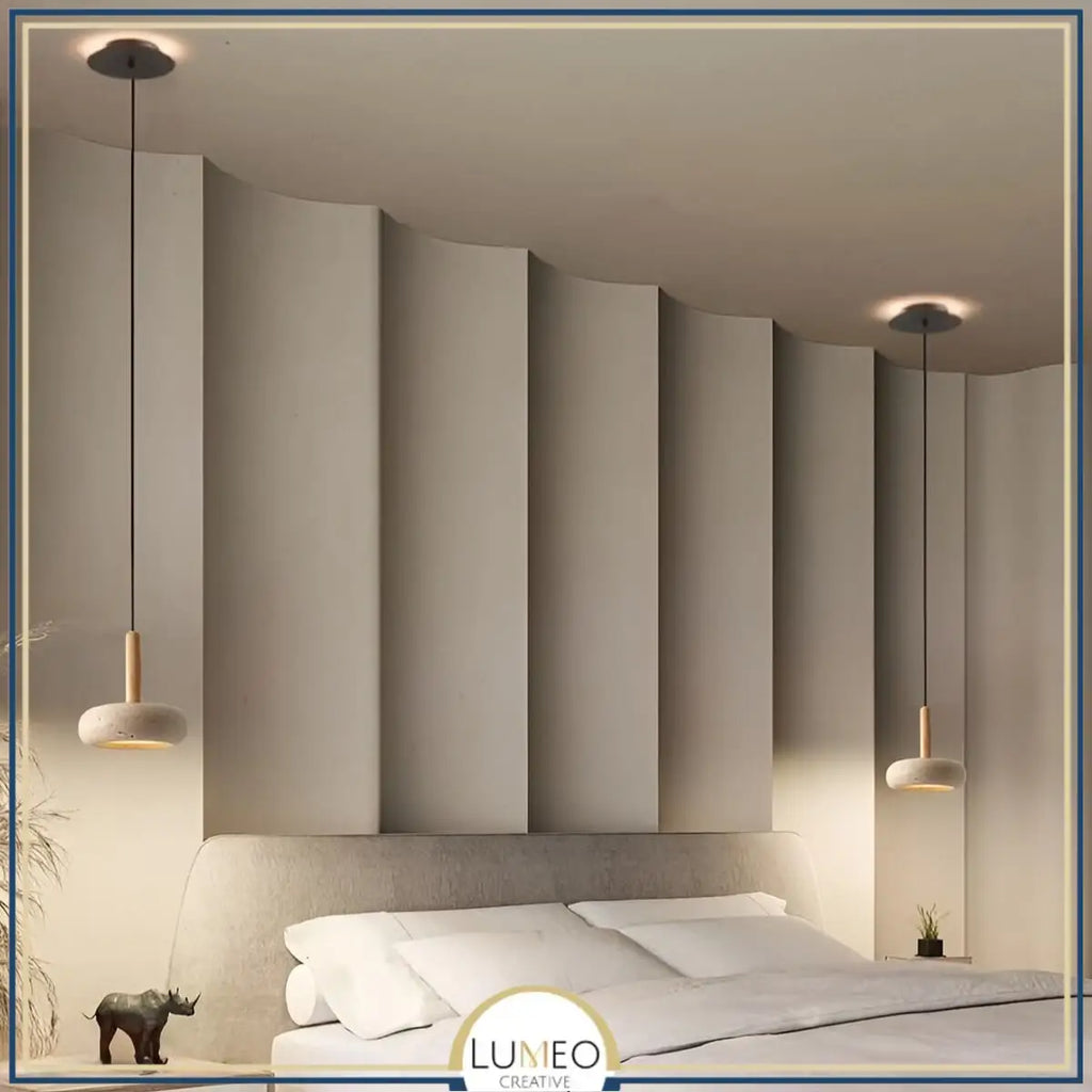 STONE Pendant Light in living room – Japandi style, natural materials, pendant light by LUMA