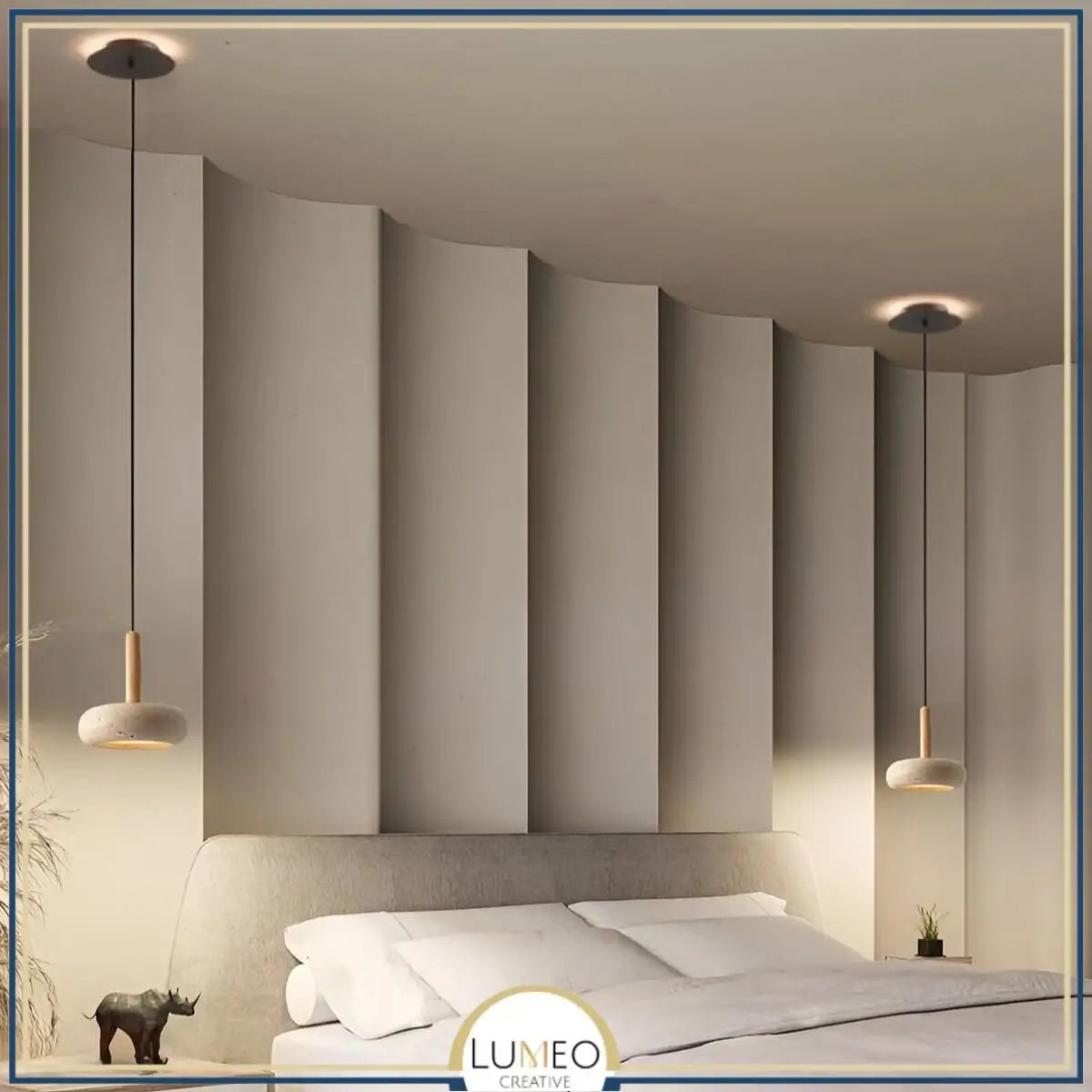 STONE Pendant Light in living room – Japandi style, natural materials, pendant light by LUMA