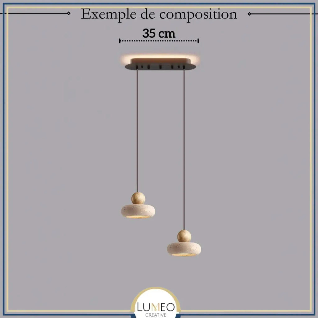 STONE Pendant Light in entrance hall – staircase installation, natural stone shade, LUMA LIGHTS