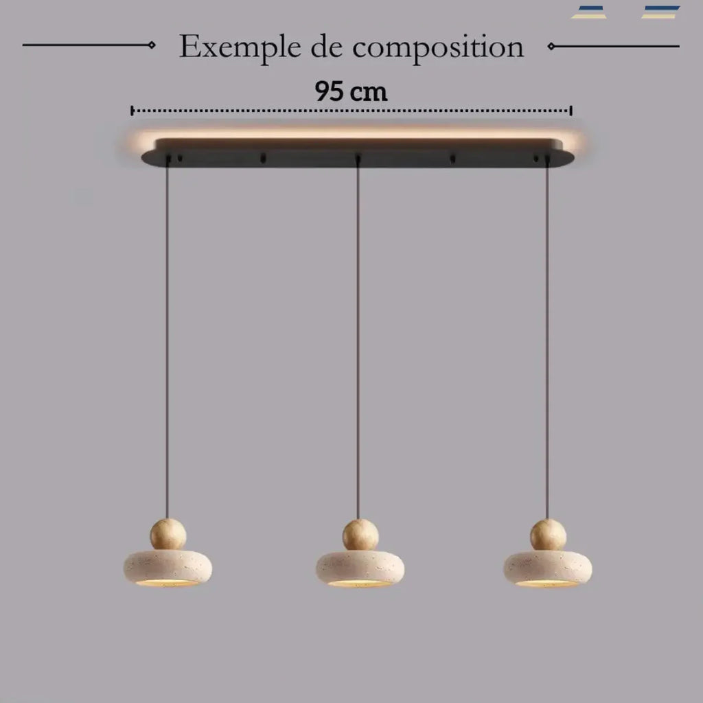 STONE Pendant Light pair – Models A and B side by side, stone and wood, Scandinavian lighting