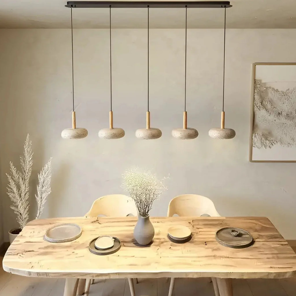 STONE Pendant Light in kitchen – above island, stone and wood pendant, Scandinavian interior