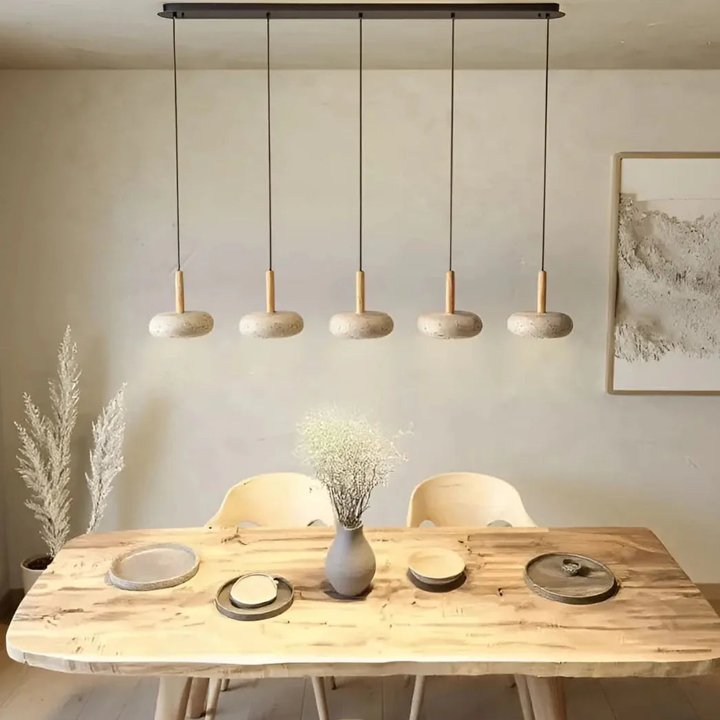 STONE Pendant Light in kitchen – above island, stone and wood pendant, Scandinavian interior